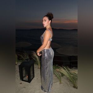 Sequin Cut Out Maxi Dress - Silver